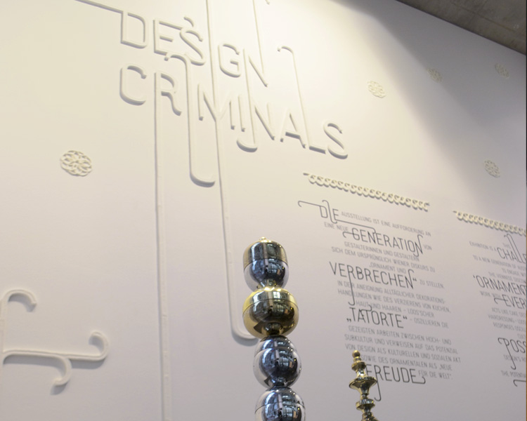 Design Criminals exhibition graphics made from sugar pastillage at MAK Vienna